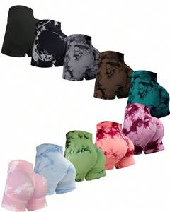 Custom <b>Puff</b> Printed Breathable 100% Cotton Tie-Dye Seamless High-Waist Ruched Scrunch Butt Fitness Yoga Shorts Wholesale - Product Image 1