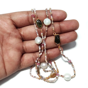 Freshwater Pearl Multi Tourmaline Rough Gemstone Beaded <b>Statement</b> <b>Necklace</b> 925 Sterling Silver Handmade Jewelry Women's Party - Product Image 6