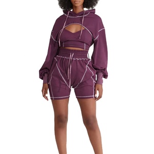 2025 verano moda crop top con capucha liso manga larga Venta caliente Sudadera con capucha chándal moda nuevo chándal de Jersey de algodón para mujer - Product Image 1