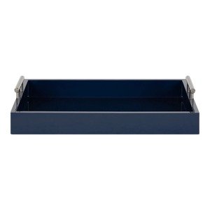 Plateau décoratif rectangulaire moderne en métal avec poignées, finition bleu marine, design monobloc - Product Image 4