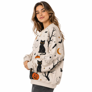 Sudaderas Retro Personalizadas para Mujer, Sublimación Completa, Diseño Multicolor, Sudadera de Poliéster Beige, Venta al Por Mayor, Ropa Urbana - Product Image 3