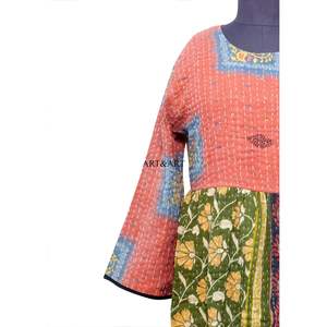 Vestido estilo A de algodón 100% con estampado floral kantha, elegante para el día a día y para mujeres confiadas en el trabajo, ecológico y cómodo de llevar. - Product Image 2