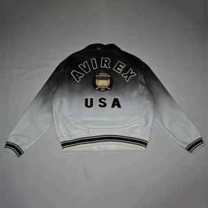 Chaqueta Bomber de Invierno para Hombre Avirex, Estilo Urbano, con Mangas de Cuero Genuino, Logotipo Bordado en la Parte Delantera, Cuello Camisero, Resistente al Viento - Product Image 2