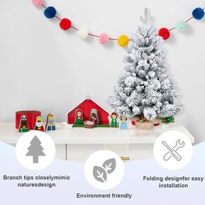 Árbol de Navidad Artificial de Mesa con Nieve Artificial de 90 cm, con Piñas, Bayas Rojas y Base de Yute, PE, PVC - Product Image 6