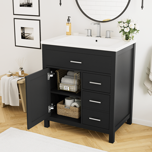 30-Inch Black Bathroom Vanity with Ceramic <b>Sink</b> and Ample Storage for <b>Small</b> Bathrooms - Product Image 4