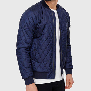 Blouson bomber matelassé bleu marine pour homme, couleur unie, fermeture éclair, coupe-vent décontracté en polyester, vêtement d'extérieur pour l'automne - Product Image 2