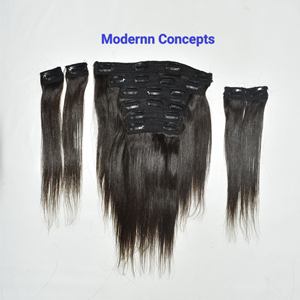 Extensiones de Cabello Humano Virgen Indio Natural Liso Sedoso con Clip, 100% de Alta Calidad y Cutícula Alineada al por Mayor - Product Image 3