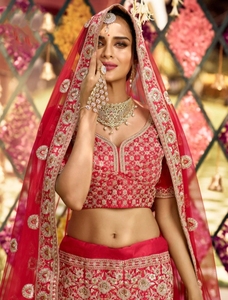 KV Women's Embroidered Rhinestone Silk Lace Satin Autumn Bridal Lehenga Choli (<b>Red</b>) Soft - Product Image 4