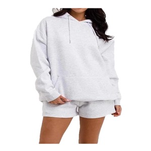 Ensemble court à capuche oversize en molleton de coton 260 GSM pour femme, personnalisé, le plus vendu, en toile unie, faible MOQ, ensembles pour femme - Product Image 1