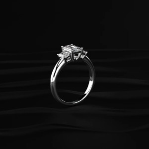 Bague en or blanc classique avec 3 diamants de taille émeraude, diamants de laboratoire certifiés IGI - Product Image 5