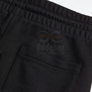 Shorts Bermuda en Coton Tricoté 100% pour Homme, Taille Mi-Haute, Fermeture à Cordon, Poches Avant, Décontracté, Respirant, Noir Uni - Product Image 5