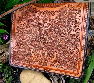 Nouveauté, best-seller, sac bandoulière unisexe en cuir de vachette vintage, design floral artisanal, grande capacité - Product Image 3