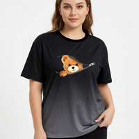 T-shirt à manches courtes noir pour homme avec imprimé ours de dessin animé et fermeture éclair, col rond décontracté, coupe régulière, tissu jersey 100% coton