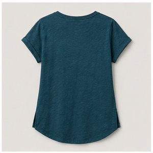 T-shirt personnalisé gris glace bleu paon à manches bouffantes pour femme en coton modal jersey WTS-0013 - Product Image 2