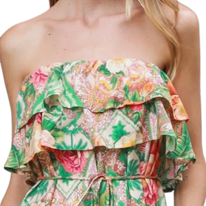 Vestido largo floral con cuello cuadrado para mujer, vestido de playa de manga corta - Product Image 5