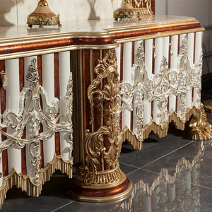 Meuble TV de luxe fait main en bois d'acajou européen, finition dorée, style royal classique, pour salon d'appartement - Product Image 5