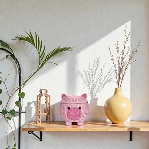 Cesta de Almacenamiento Tejida a Mano con Forma de Cerdo Rosa, con Tapa, para Hogar, Hotel, Guardería, Sala de Juegos Infantil, Decoración de Habitaciones, Venta al Por Mayor - Product Image 3