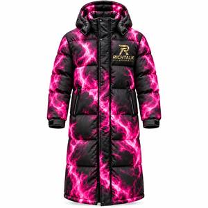 <b>Men's</b> <b>Long</b> Hooded <b>Puffer</b> Jacket Flame Print Windproof Thick Winter Sporty Zipper Closure Polyester Wadding - Product Image 5