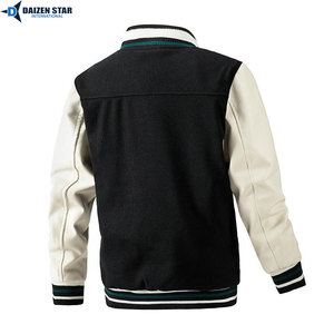 Men's Green Varsity Jacket Cream Sleeve Embroidered Letter Patch Design Casual Autumn Wear Polyester Cotton Material - Product Image 3
