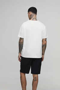 <b>Men</b> White Crew Neck Knitted T-Shirt <b>Black</b> Cargo <b>Shorts</b> Set Casual Summer Wear 100% Organic Cotton Breathable Quick Dry Solid - Product Image 2