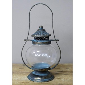 Lanterne ronde en métal à prix réduit avec finition bleue et abat-jour en verre transparent pour la décoration de la maison - Product Image 3