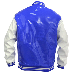 <b>Mens</b> PVC Leather Varsity <b>Jacket</b> Classic <b>Baseball</b> Style Streetwear with Stand Collar and Front Customization - Product Image 2