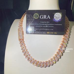 Rose Gold Plated Sterling Silver Moissanite Cuban Link Chain Hip Hop Iced Out Luxury <b>Statement</b> <b>Necklace</b> with Prong Setting - Product Image 1