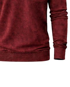 Sweat-shirt Henley à manches longues pour homme, délavé à l'acide, rouge bordeaux, col boutonné, style décontracté avec poche, vêtement d'hiver en coton, coupe ajustée - Product Image 6