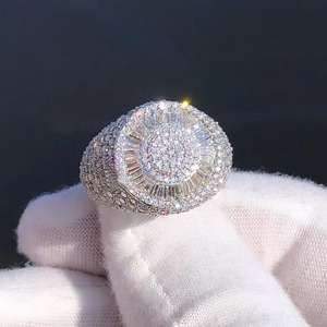 Men's Unisex Moissanite Diamond Baguette Cut Hip Hop Cluster Ring 14k White Gold Finish Wedding or Anniversary <b>Gift</b> for Him - Product Image 1