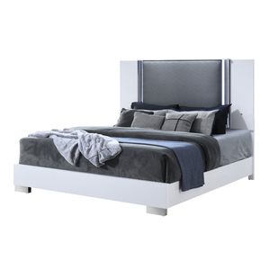 Cama Queen Marca Moon Tapizada en Blanco Suave con Luces LED - Product Image 3
