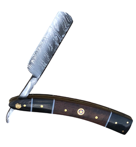 Rasoir droit artisanal en acier Damas traditionnel pour barbiers, étui en cuir, cadeau pour témoin de mariage - Product Image 3
