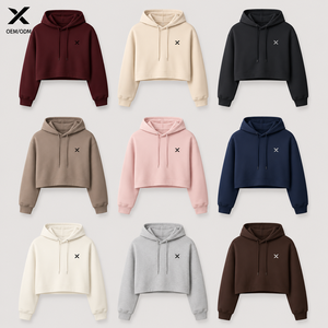 เสื้อฮู้ดครอปผู้หญิง ผ้าเฟรนช์เทอร์รี่ ระบายอากาศได้ดี สีพื้น เรียบง่าย สวมใส่สบาย แขนยาว 100% ผ้าฝ้าย เหมาะสำหรับใส่ในฤดูใบไม้ร่วง - Product Image 1