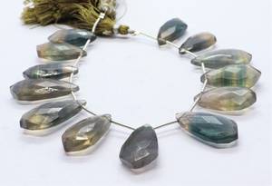 Perles de fluorite naturelle facettées en forme de cravate 9x16-10x21 MM, perles de pierre précieuse de fluorite de 8 pouces, perles de fluorite facettées en forme de cravate pour la fabrication de bijoux - Product Image 5