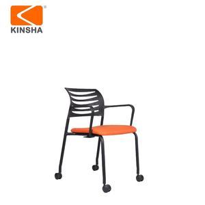 Chaise de bureau moderne KINSHA multifonctionnelle avec dossier à lattes, cadre métallique, accoudoirs fixes, pivotante, design ergonomique, tissu pour usage professionnel - Product Image 4