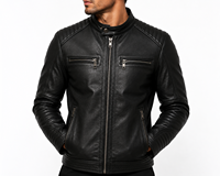Blouson en cuir rétro pour homme, coupe ajustée, style motard vintage, veste décontractée élégante avec fermeture éclair, classique, pour l'hiver