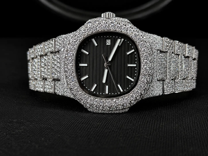 Montre de luxe Hip Hop tendance en acier inoxydable, mouvement mécanique analogique carré, unisexe, cadran noir, diamant Moissanite - Product Image 1