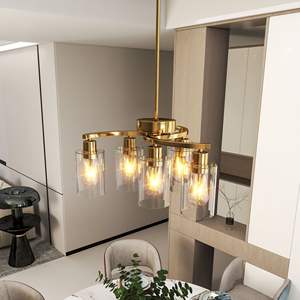 Luminaire suspendu moderne à 6 lumières en or avec abat-jour en verre transparent pour salle à manger, îlot de cuisine, salon, escalier, entrée, chambre à coucher - Product Image 4