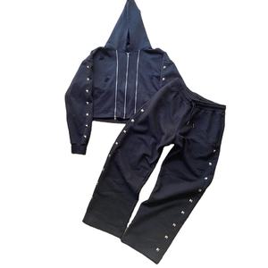 Streetwear surdimensionné sur mesure pour hommes, survêtement de jogging, sweat à capuche baggy avec triple fermeture éclair et strass pour l'hiver - Product Image 2