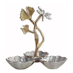 Bandeja de Servir de Metal Hecha a Mano con Diseño de Hoja de Loto, Libélula y Ginkgo, Tazones Decorativos Orientales para Decoración de Mesa - Product Image 2