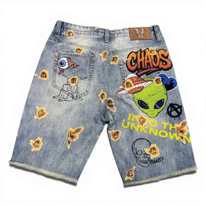 Shorts Bermuda en jean pour homme Vicious avec appliques de dessins animés, style urbain, taille mi-haute, fermeture boutonnée, séchage rapide, personnalisable - Product Image 3