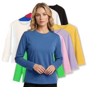 Camiseta de Manga Larga con Cuello Redondo para Mujer, Color Sólido, 100% Algodón, Corte Regular, Tejido Jersey Informal, Impermeable, 120g, para Todas las Temporadas - Product Image 3