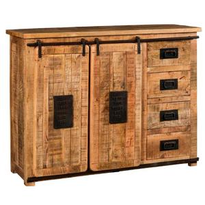 Industrial & Vintage Eco-Friendly Solid Mango Wood <b>Large</b> Capacity 2 <b>Sliding</b> Door 4 drawer Living Room Cabinet - Product Image 1