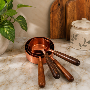 Copper Measuring Cups Set with Wooden Handles 1/3 1/4 1/2 1 Cup <b>Kitchen</b> Baking Tools Heat Resistant Copper Measuring Cups - Product Image 3