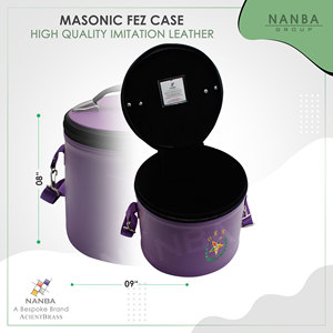 Machine Embroidered Curved Gold OES Masonic Fez Case with Zipper Closure Lightweight Comfortable <b>Purple</b> Imitation Leather Strap - Product Image 4