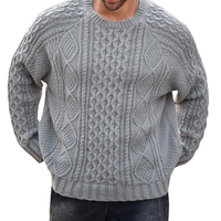 Suéter de Invierno Grueso de Punto para Hombre, Talla Grande, Mezcla de Lana/Acrílico Suave, Corte Holgado Informal, Estilo Vintage, Patrón 3D, Cuello Redondo