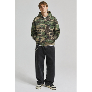 Sweat-shirt à capuche zippé camouflage pour homme, coupe oversize, en polaire, style streetwear décontracté, imprimé, coupe classique, style automne - Product Image 2