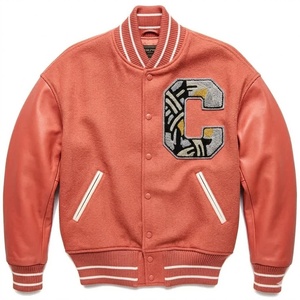 Wholesale Men's Preppy Blue Varsity Jacket Turn-Down Collar Embroidered Letter Jacket - Product Image 5