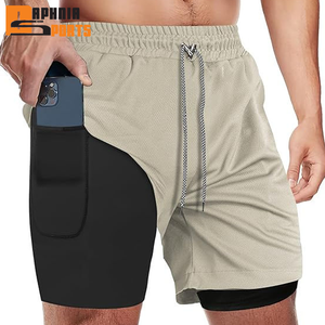 Summer Gym Wear Men's Plus Size Shorts Double <b>Layer</b> Sports Quickly Drying Knee Length Fitness Polyester 2 in 1 Shorts - Product Image 1