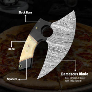 Custom Handmade Damascus Steel Pizza Cutter Wheel with Bone & Black Horn Handle | Premium Kitchen Pizza Slicer - Product Image 6