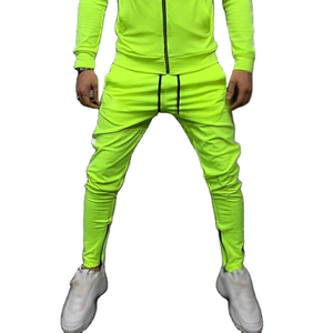 Conjunto Deportivo para Hombre en Verde Neón, Chaqueta con Cierre Completo y Cuello Alto, Corte Deportivo, Ligero, Spandex y Poliéster, Color Sólido, Bolsillos Laterales, Ropa Casual - Product Image 6